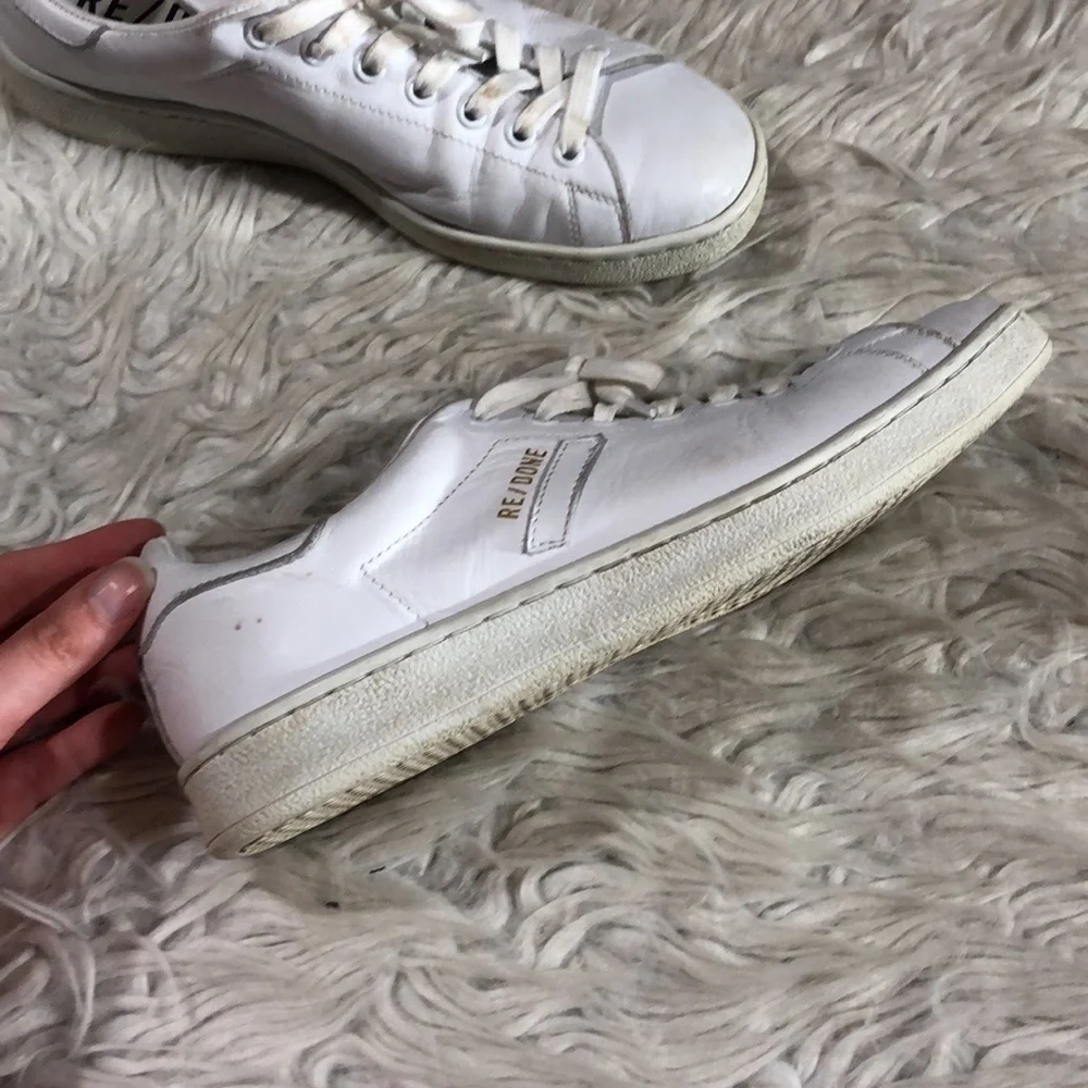 Re/done 70s Leather Tennis White Ankle Sneakers